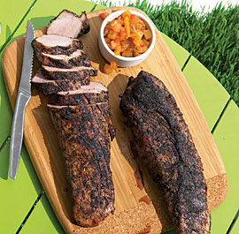 Coffee-Rubbed Grilled Pork Tenderloin with Watermelon Rind Relish