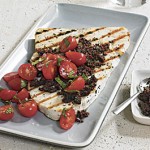 Swordfish with Black Olive and Mint Tapenade